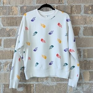 The North Face Creme Allover Spellout Logo Crew Neck Sweatshirt Small